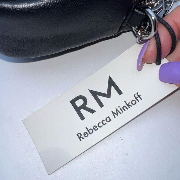 Rebecca Minkoff Diamond Quilt Top Zip Studded Vegan Leather Crossbody Bag - Picture 7 of 9